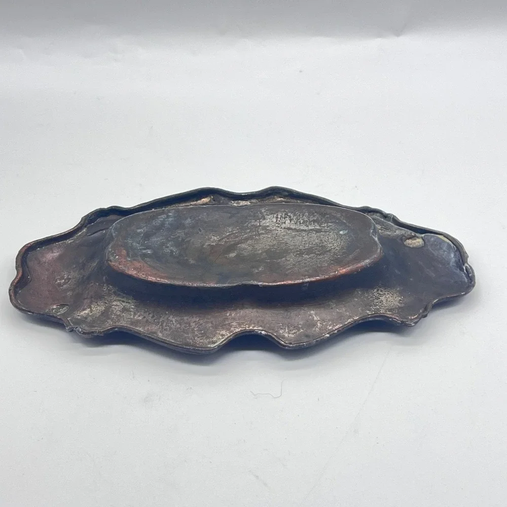 Vintage Vanity Tray Trinket Dish Metal Ornate Art Nouveau Made in Japan